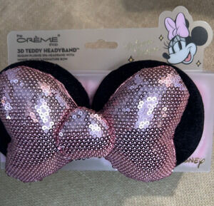 THE CREME SHOP - MINNIE MOUSE 3D TEDDY PLUSH SPA HEADYBAND WITH PINK SEQUIN BOW